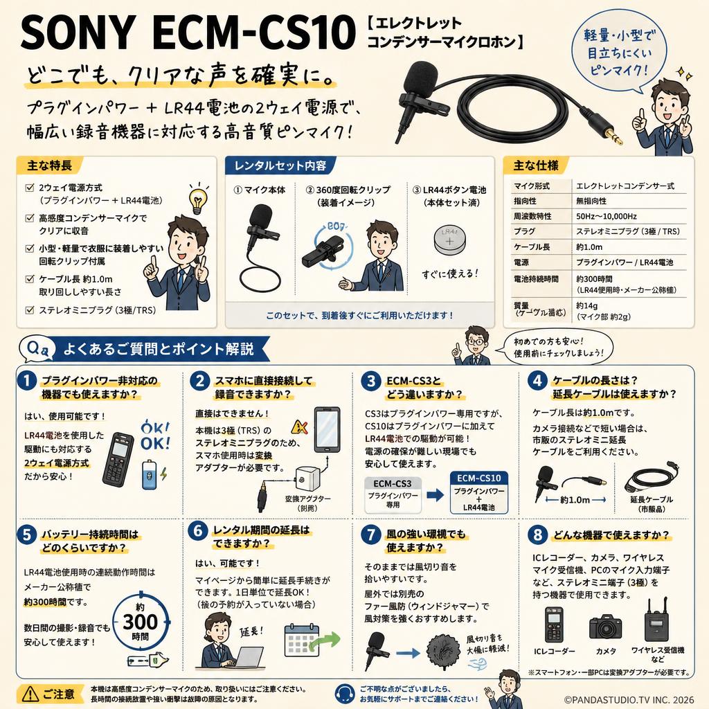 SONY ECM-CS10 [エレクトレットコンデンサーマイクロホン] FAQ（よくある質問と答え）