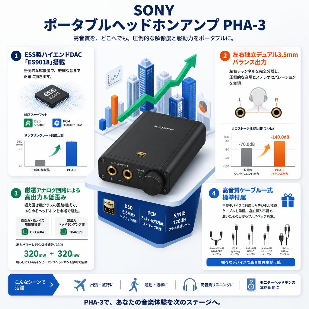 SONY ポータブルヘッドホンアンプ PHA-3 セールスポイント
