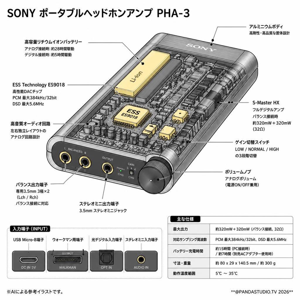 SONY ポータブルヘッドホンアンプ PHA-3 スペック