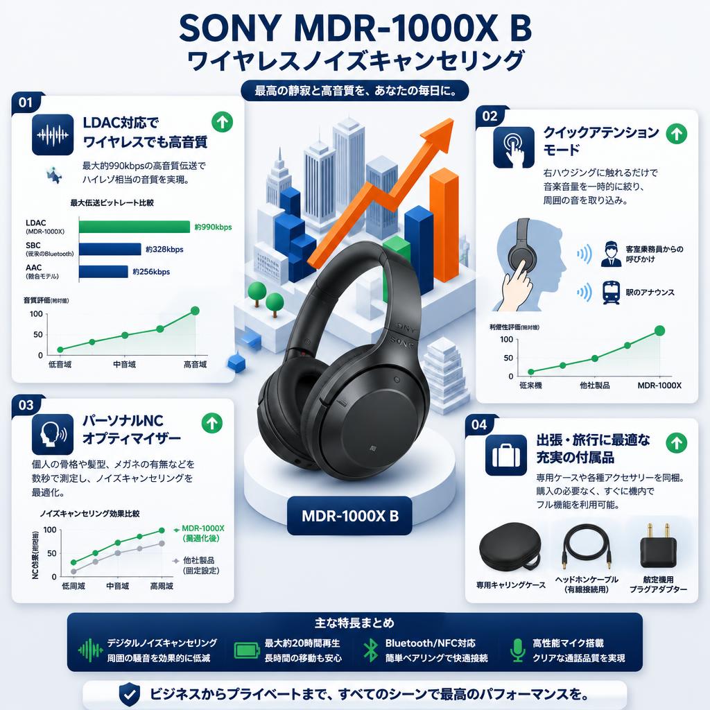 SONY MDR-1000X B ワイヤレスノイズキャンセリング セールスポイント