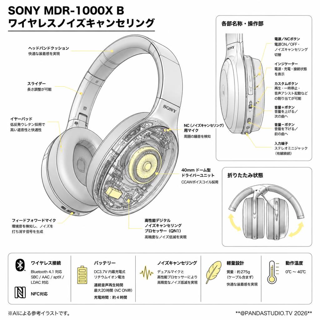 SONY MDR-1000X B ワイヤレスノイズキャンセリング スペック