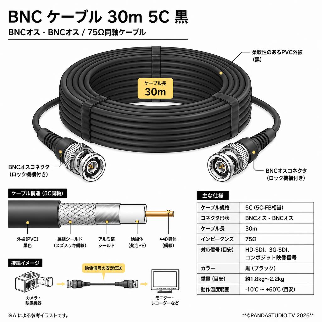 BNC ケーブル 30m 5C 黒 スペック