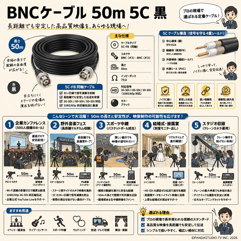 BNCケーブル 50m 5C 黒 用途