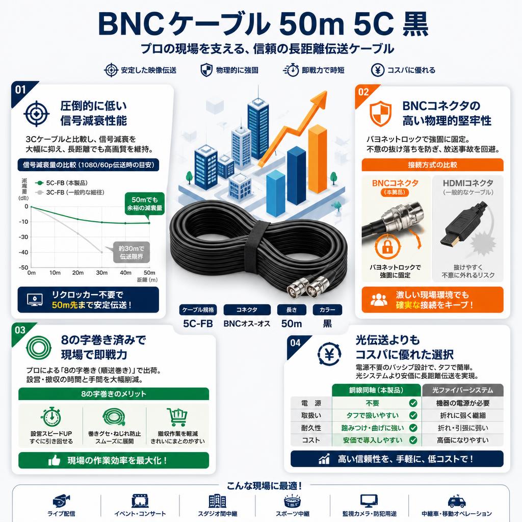 BNCケーブル 50m 5C 黒 セールスポイント