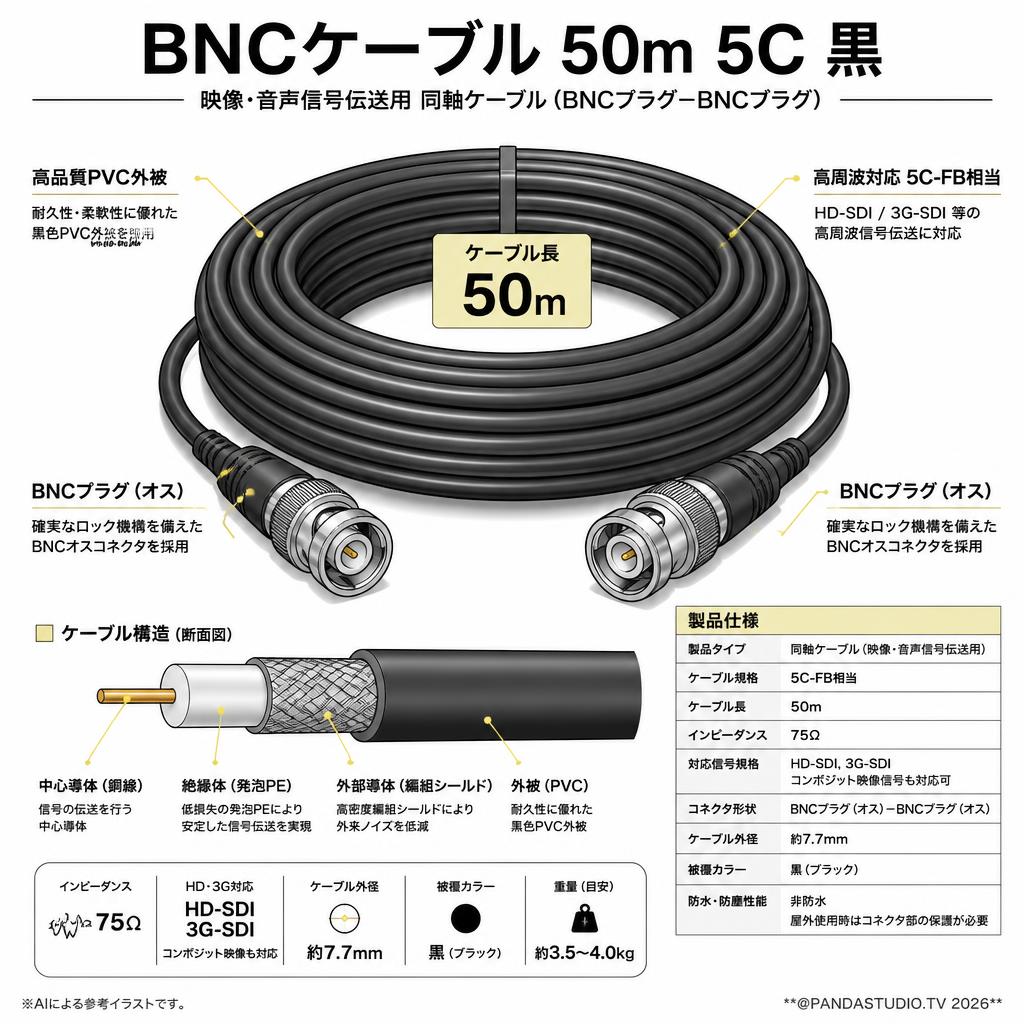 BNCケーブル 50m 5C 黒 スペック