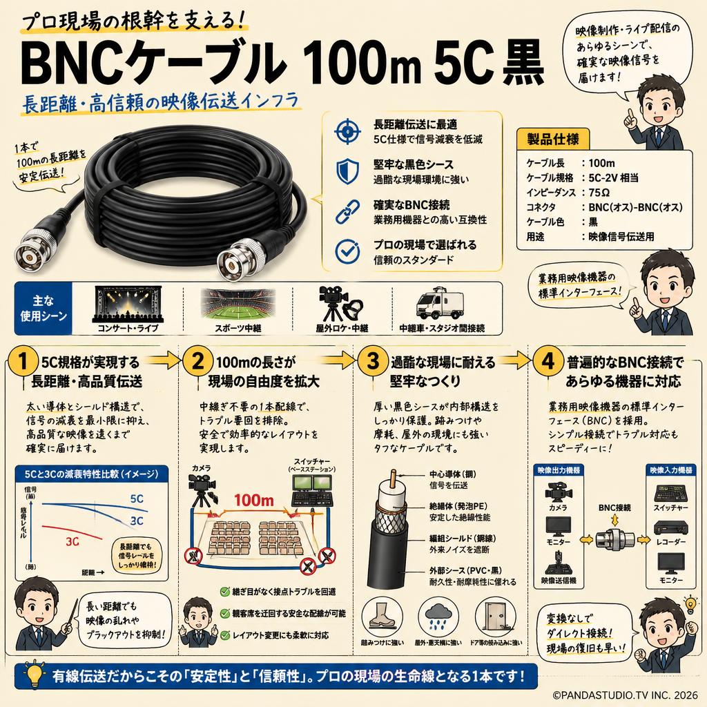 BNCケーブル 100m 5C 黒 概要