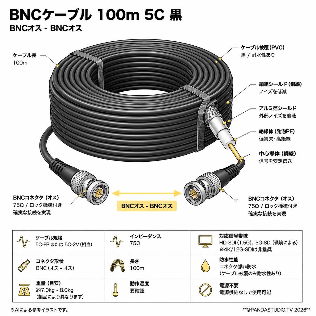 BNCケーブル 100m 5C 黒 スペック