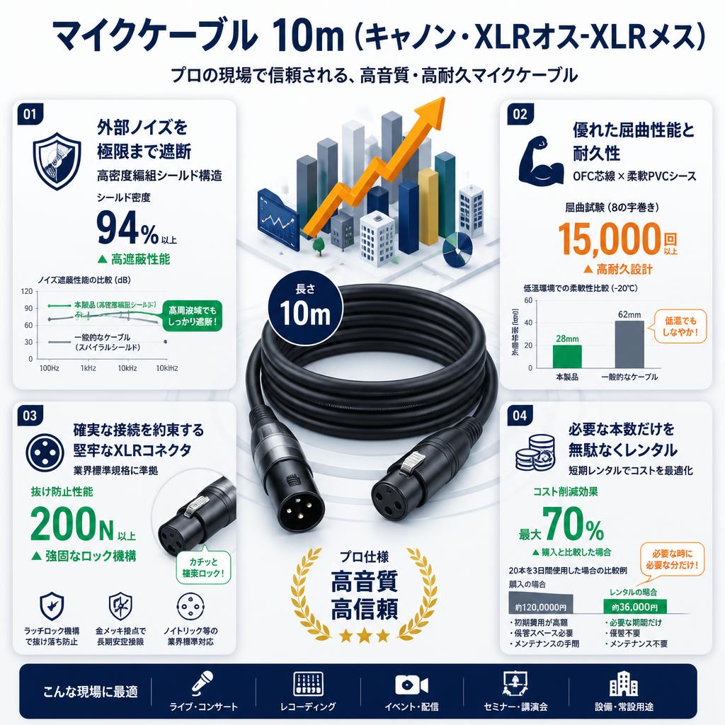 マイクケーブル 10m（キャノン・XLRオス-XLRメス） セールスポイント
