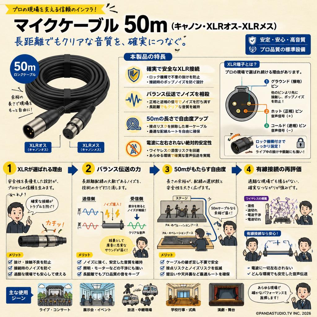 マイクケーブル 50m（キャノン・XLRオス-XLRメス） 概要