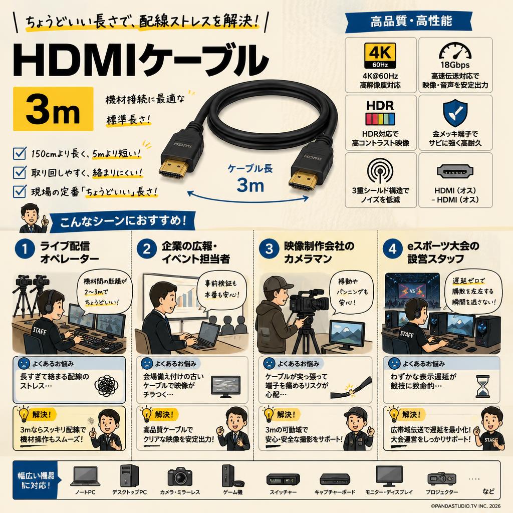 HDMIケーブル 3m おもな対象のお客様