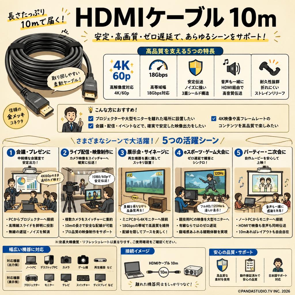 HDMIケーブル 10m 用途