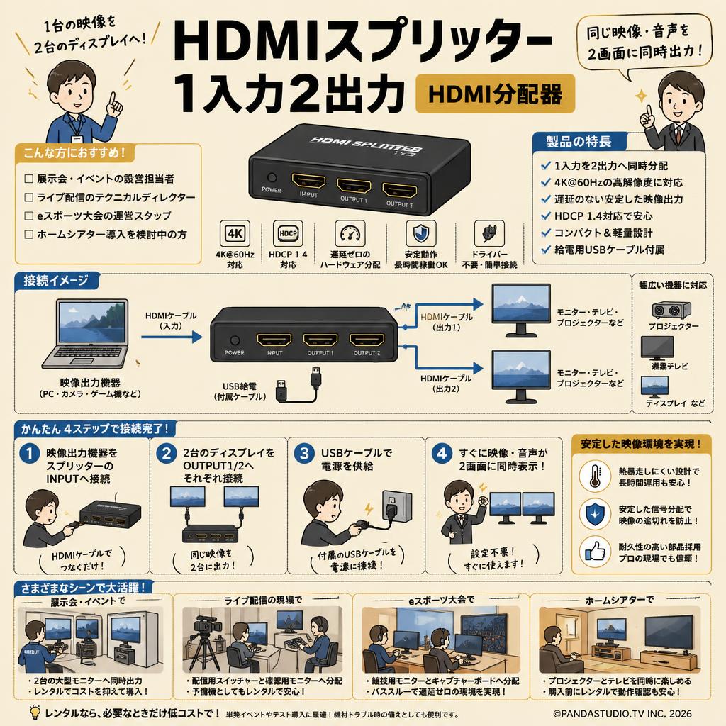 HDMIスプリッター 1入力2出力 HDMI分配器 おもな対象のお客様