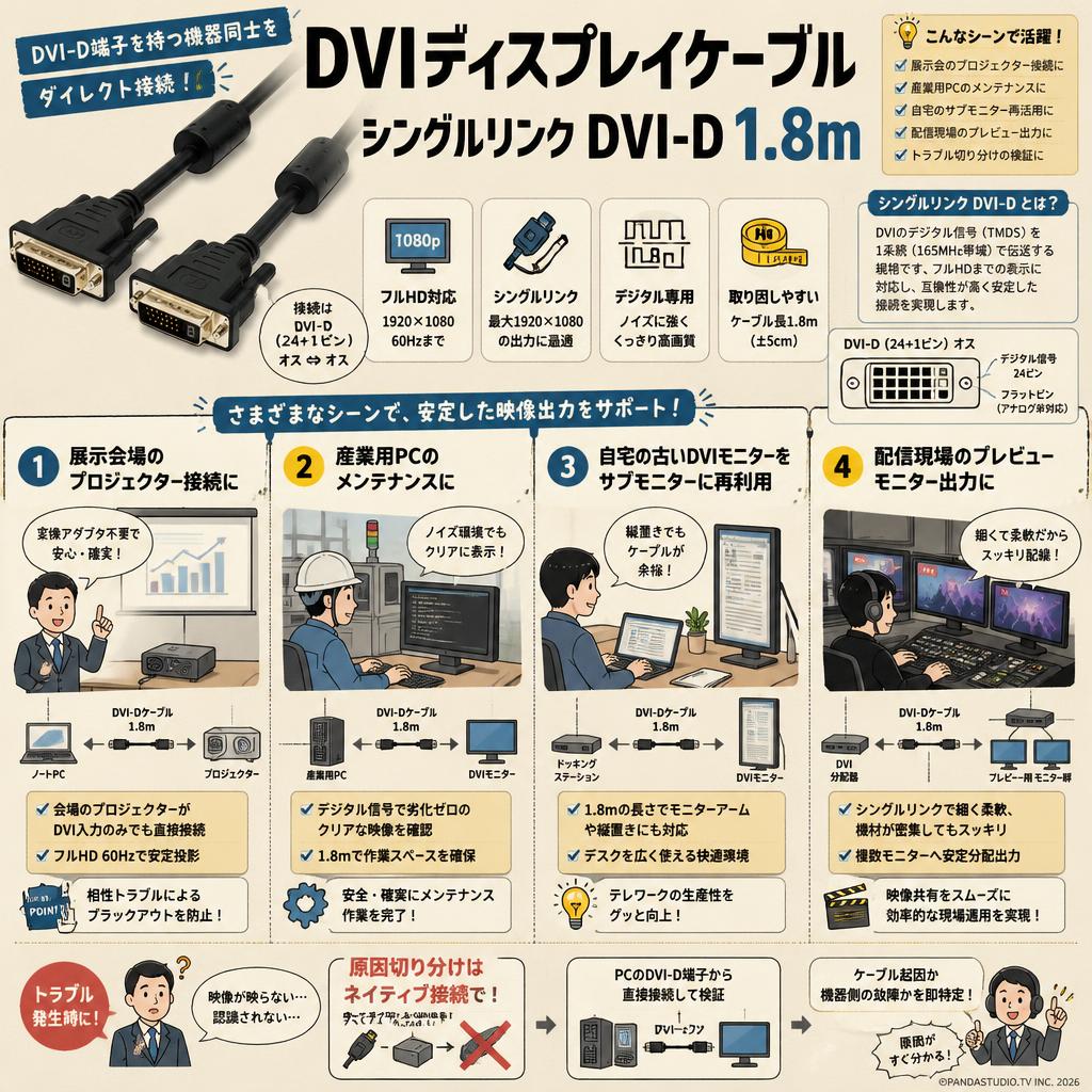 DVIディスプレイケーブル シングルリンク DVI-D 1.8m 用途