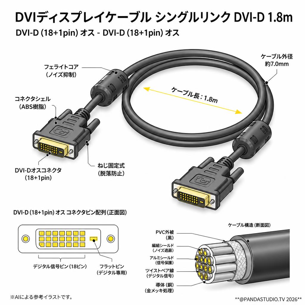 DVIディスプレイケーブル シングルリンク DVI-D 1.8m スペック