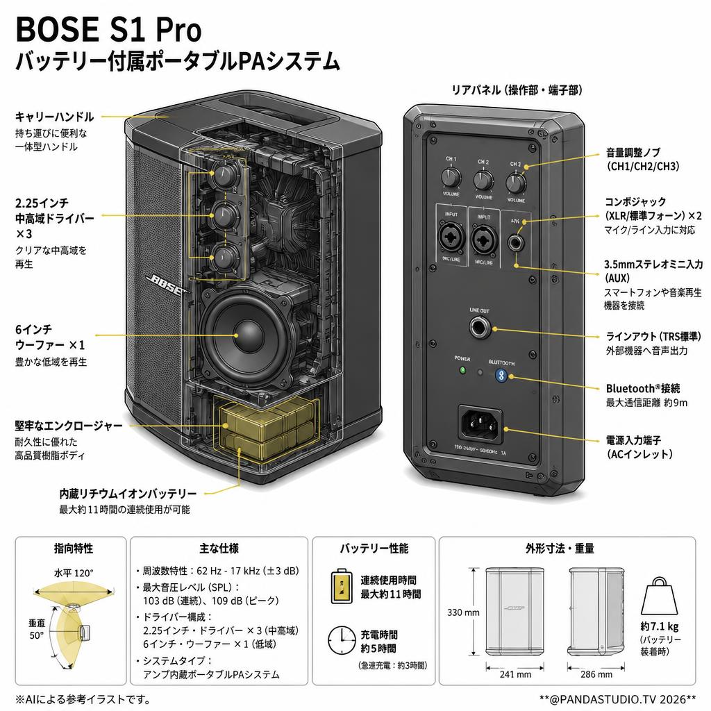 BOSE S1 Pro バッテリー付属ポータブルPAシステム スペック