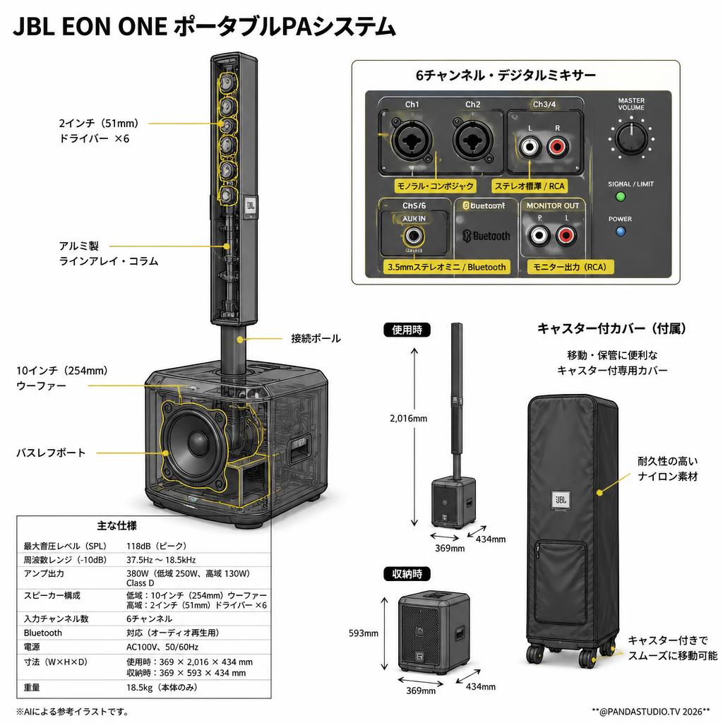 JBL EON ONE ポータブルPAシステム 【キャスター付カバー有】：店頭