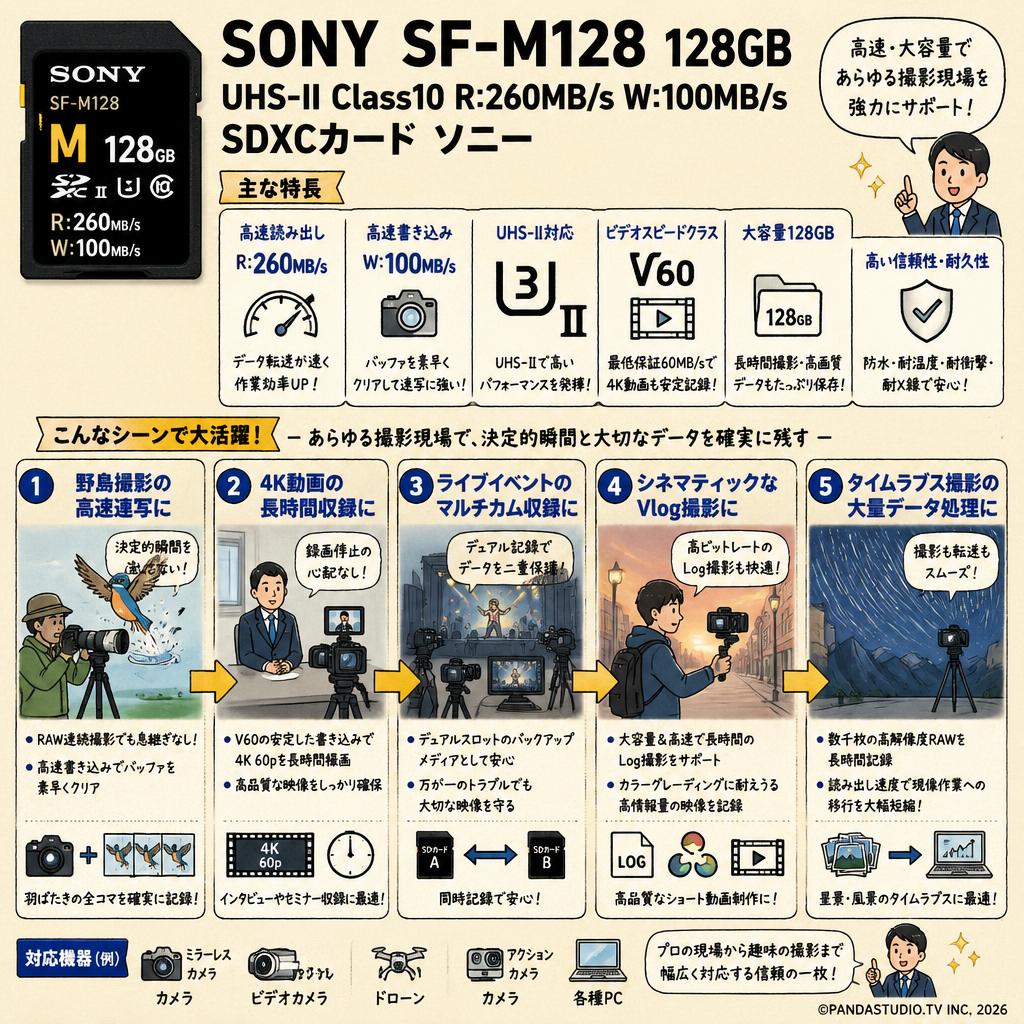 SONY  SF-M128  128GB UHS-II Class10 R:260 MB/s W:100MB/s SDXCカード ソニー 用途
