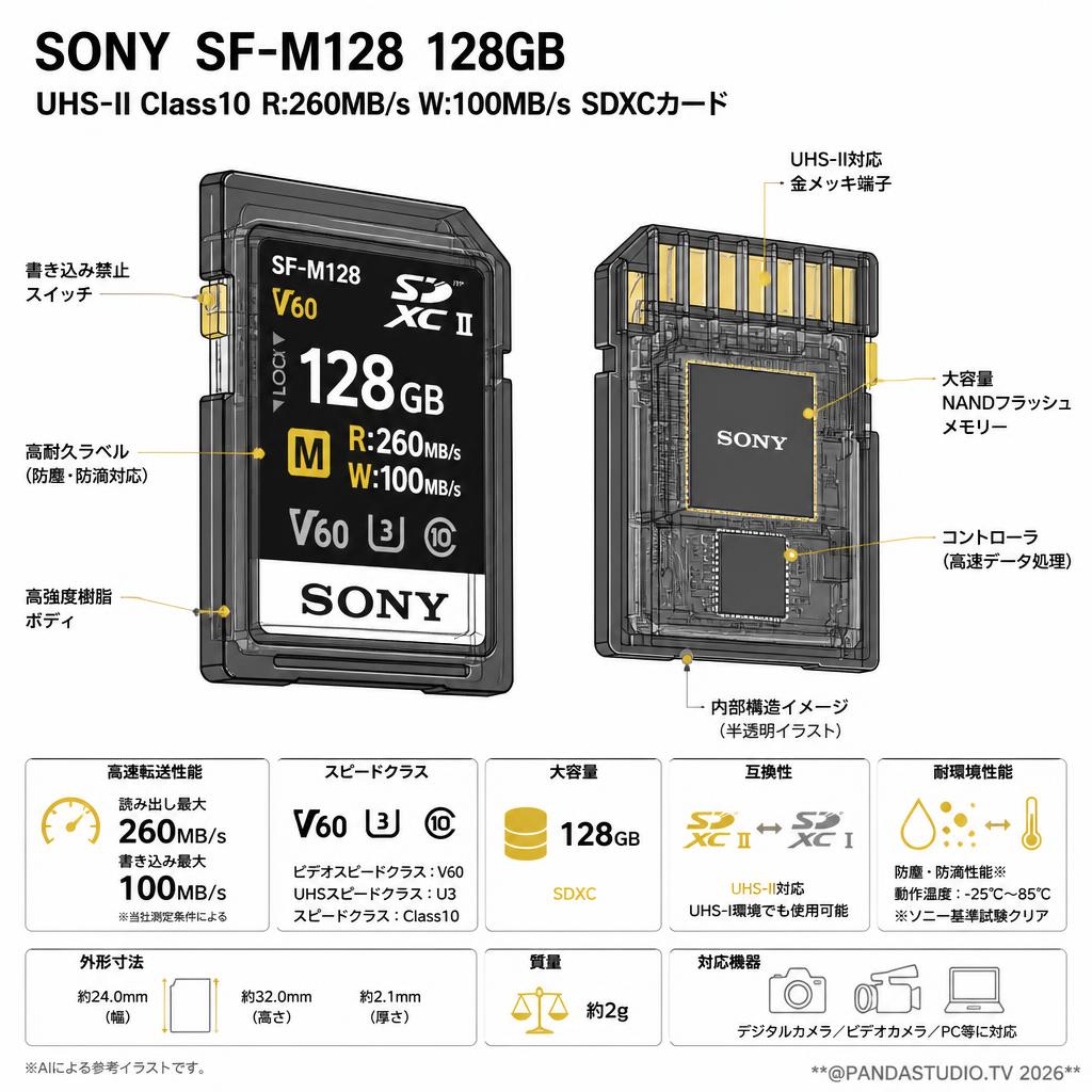 SONY  SF-M128  128GB UHS-II Class10 R:260 MB/s W:100MB/s SDXCカード ソニー スペック