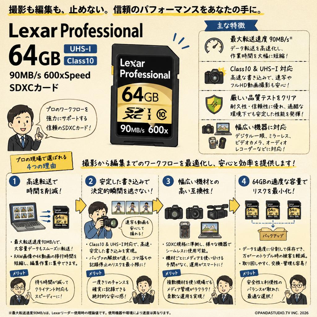 Lexar Professional 64GB UHS-I Class10 90MB/s 600xSpeed SDXCカード 概要