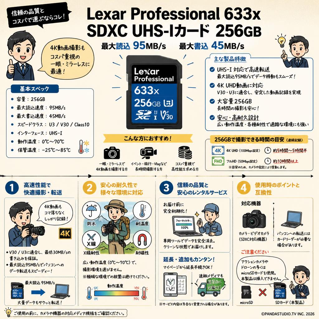 Lexar Professional 633x SDXC UHS-Iカード 256GB (最大読込 95MB/s, 最大書込 45MB/s) FAQ（よくある質問と答え）