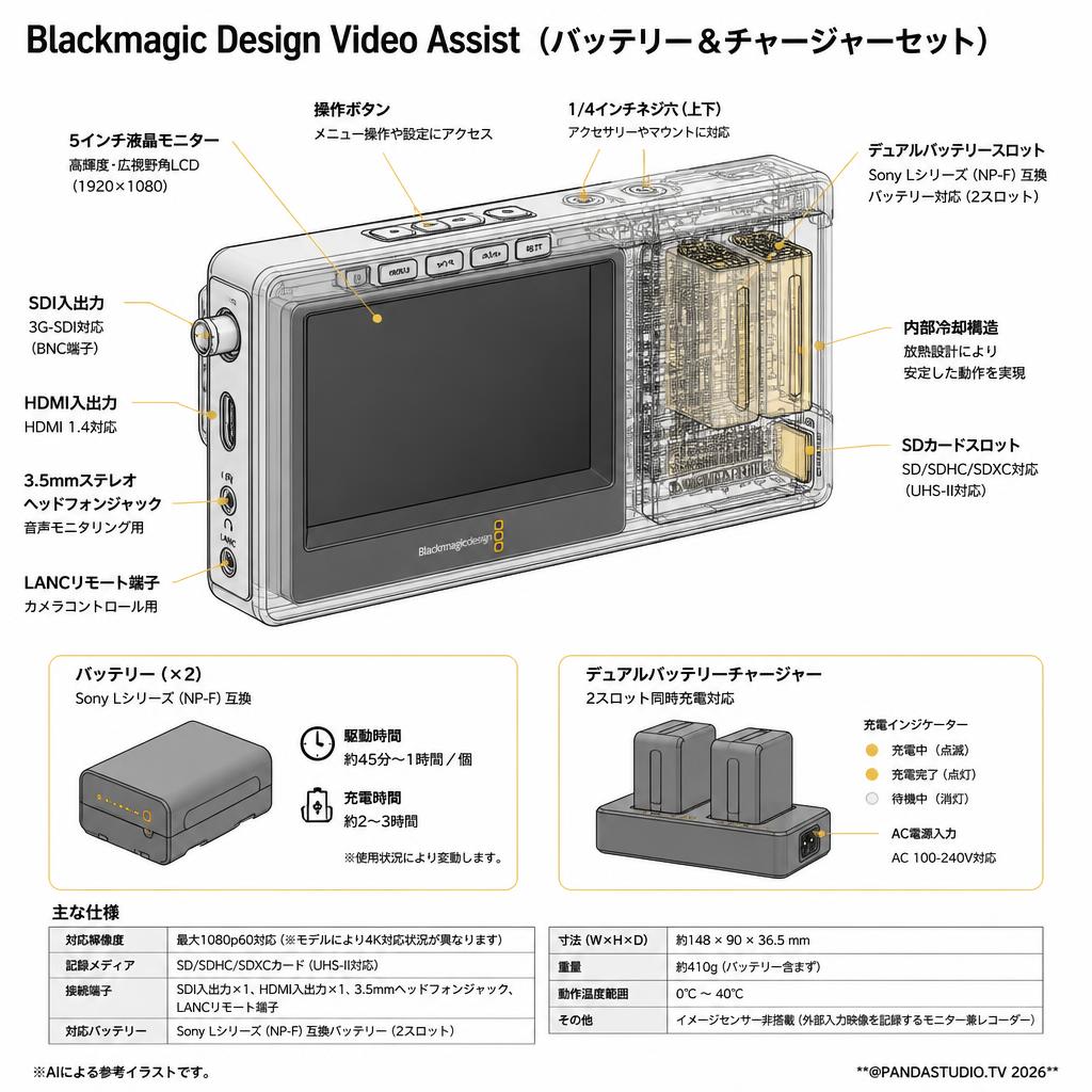 Blackmagic Design Video Assist　(バッテリー＆チャージャーセット） スペック