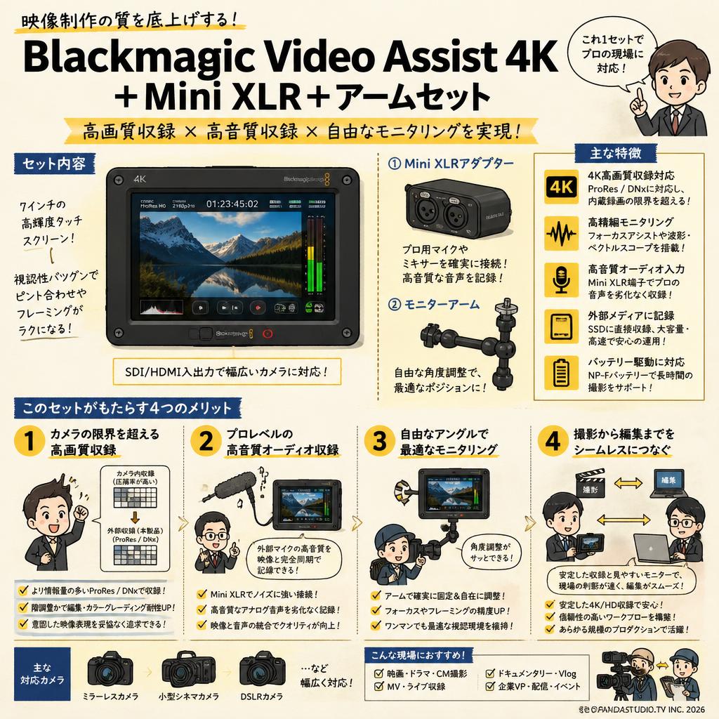 Blackmagic Video Assist 4K＋Mini XLR＋アームセット 概要