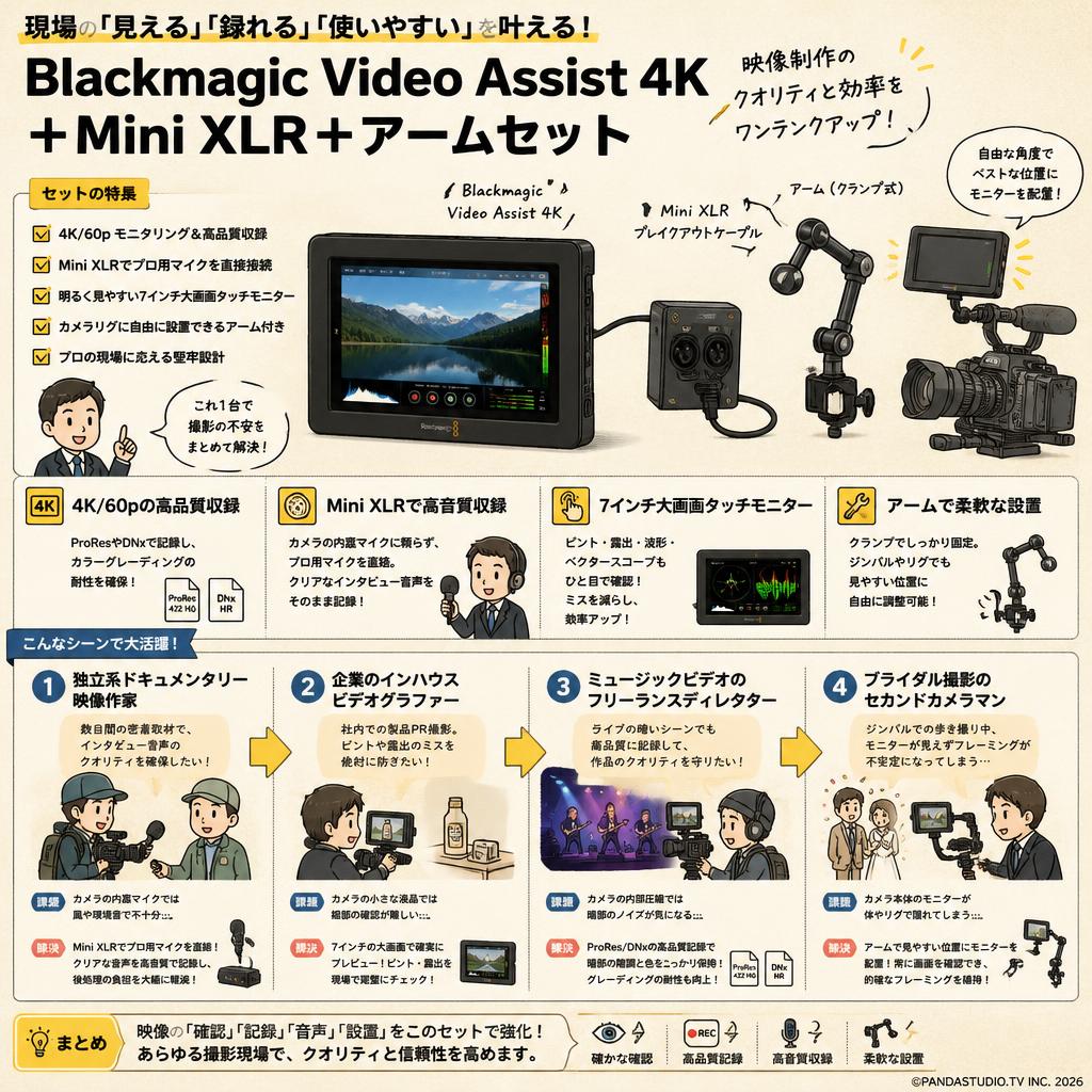 Blackmagic Video Assist 4K＋Mini XLR＋アームセット おもな対象のお客様