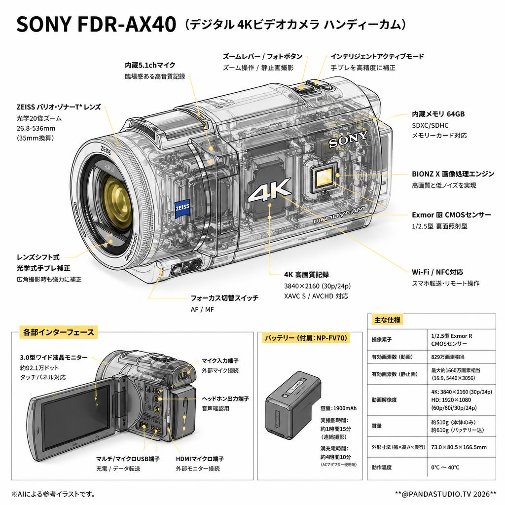 SONY FDR-AX40 （デジタル４Kビデオカメラ ハンディーカム） スペック