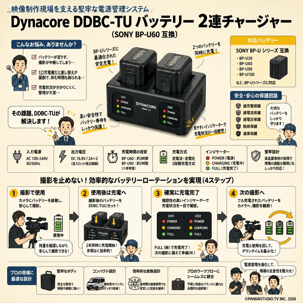 Dynacore DDBC-TU バッテリー 2連チャージャー（SONY BP-U60 互換） 概要