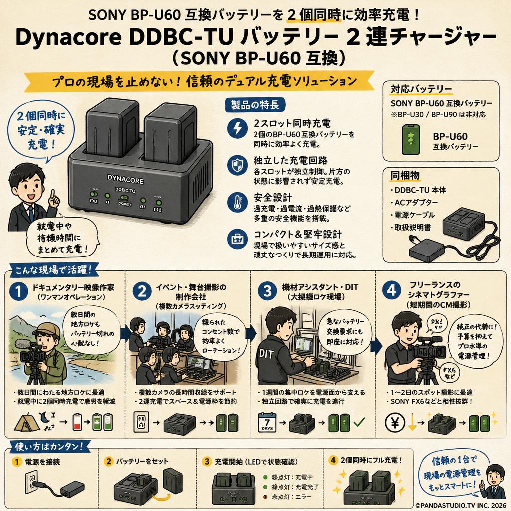 Dynacore DDBC-TU バッテリー 2連チャージャー（SONY BP-U60 互換） おもな対象のお客様