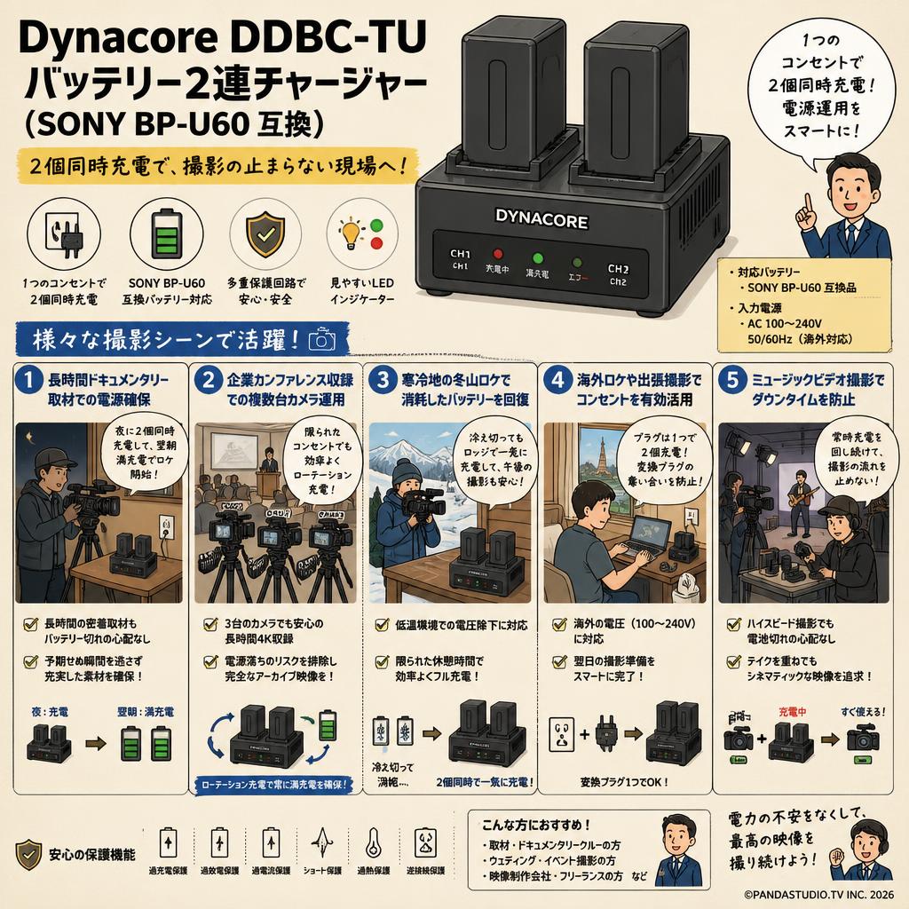 Dynacore DDBC-TU バッテリー 2連チャージャー（SONY BP-U60 互換） 用途