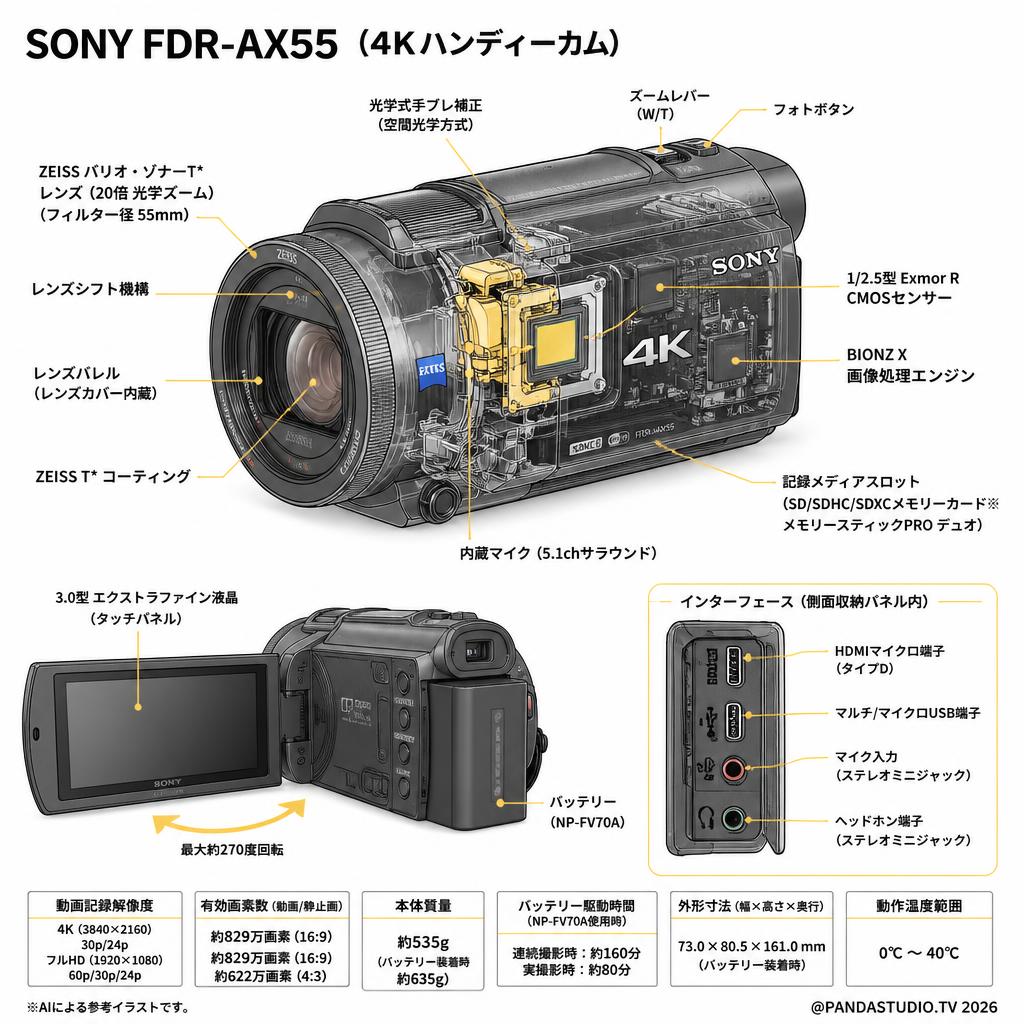 SONY FDR-AX55 （４Kハンディーカム） スペック