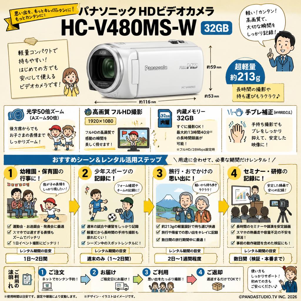 Panasonic HDビデオカメラ HC-V480MS-W 32GB おもな対象のお客様