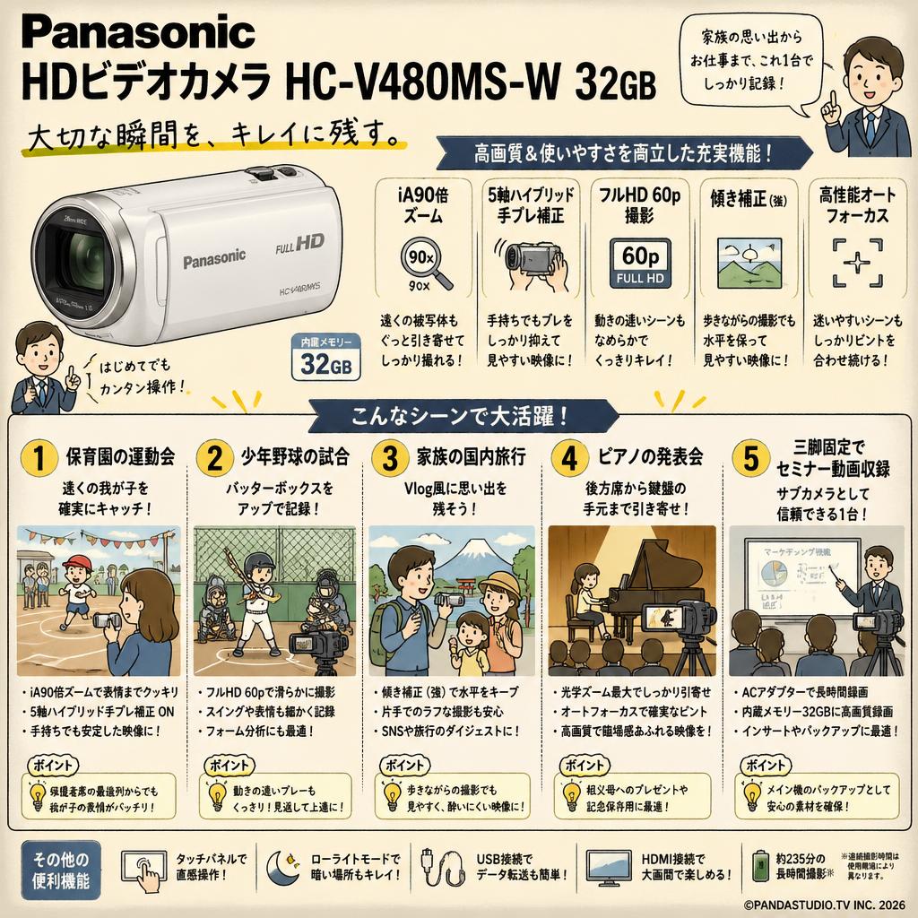 Panasonic HDビデオカメラ HC-V480MS-W 32GB 用途