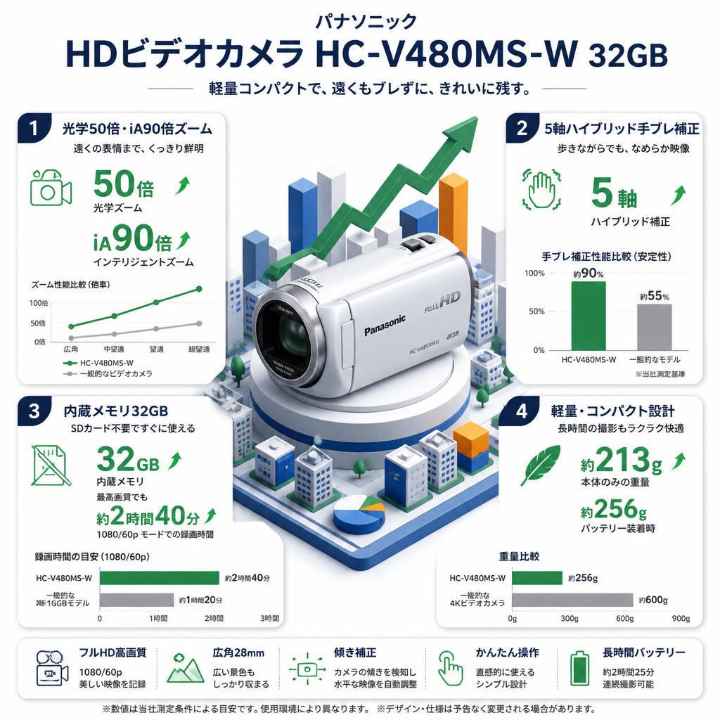 Panasonic HDビデオカメラ HC-V480MS-W 32GB セールスポイント
