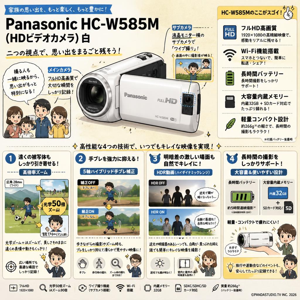 Panasonic HC-W585M (HDビデオカメラ) 白 概要