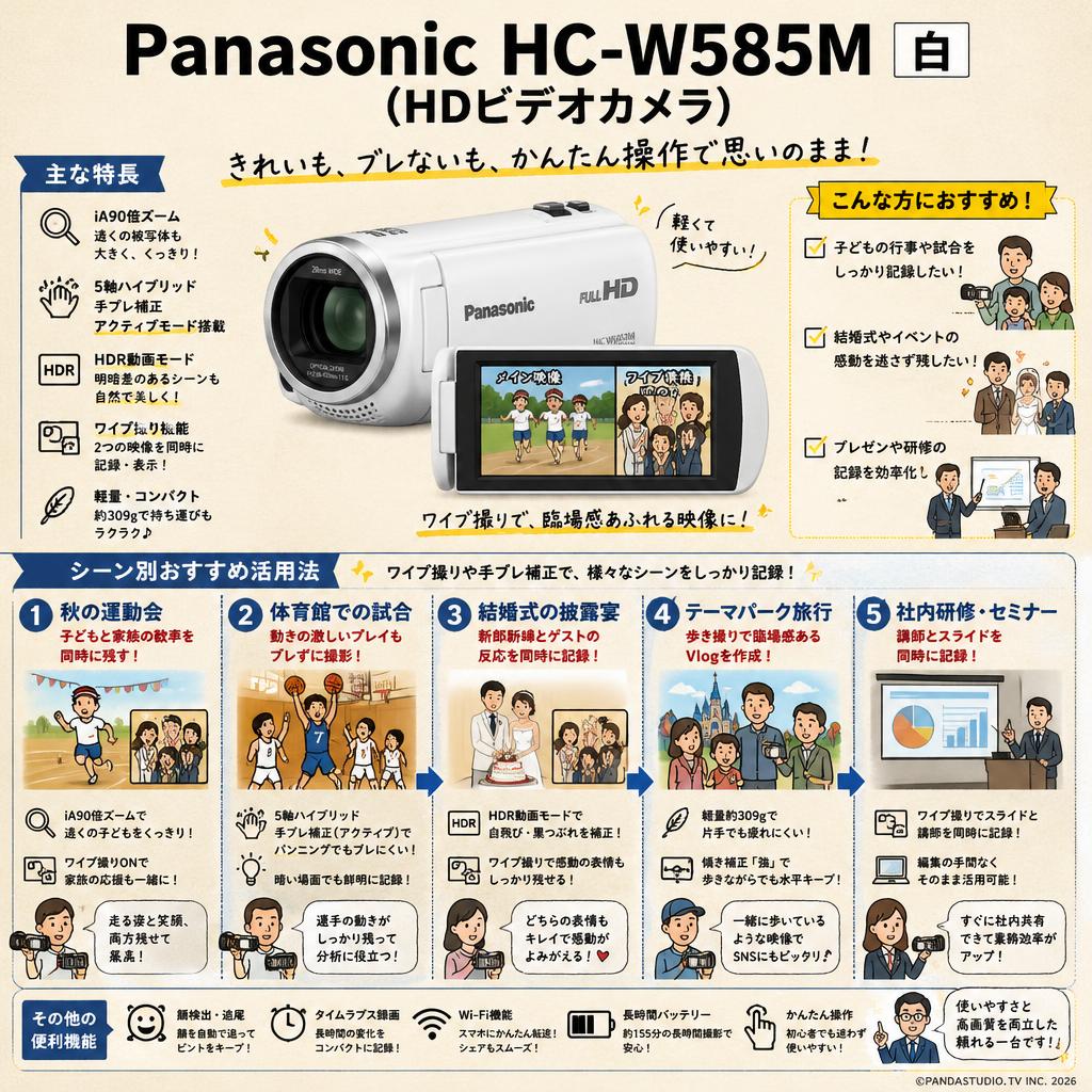 Panasonic HC-W585M (HDビデオカメラ) 白 用途