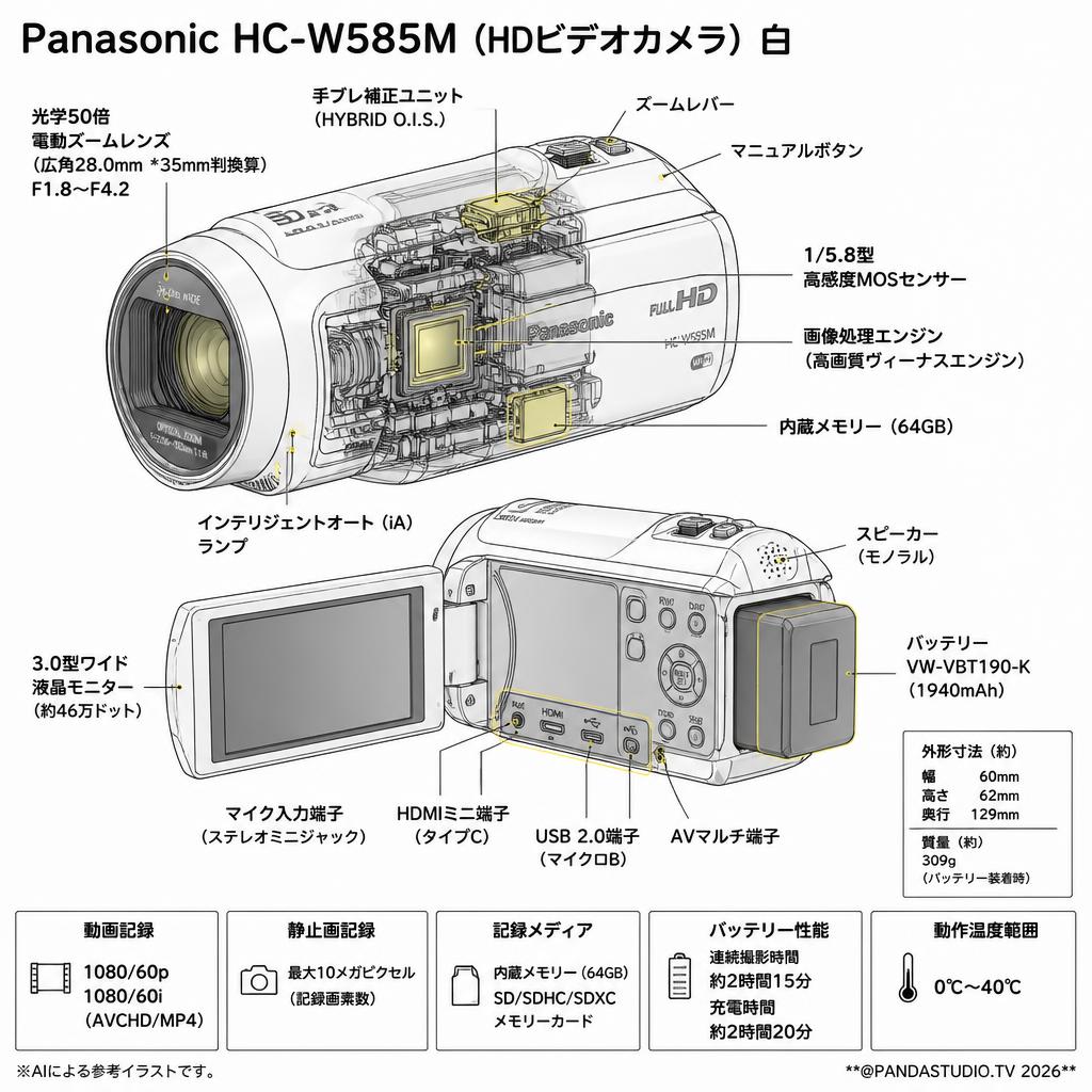 Panasonic HC-W585M (HDビデオカメラ) 白 スペック