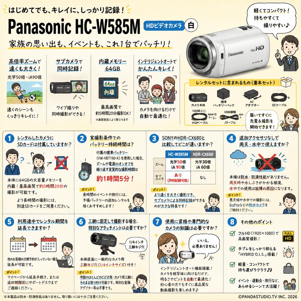 Panasonic HC-W585M (HDビデオカメラ) 白 FAQ（よくある質問と答え）
