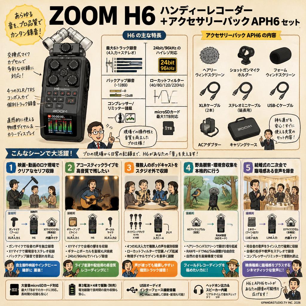 ZOOM H6   ハンディーレコーダー+アクセサリーパックAPH6セット 用途