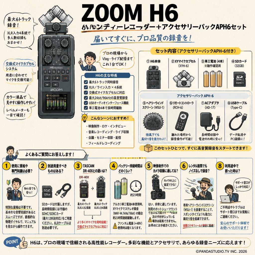 ZOOM H6   ハンディーレコーダー+アクセサリーパックAPH6セット FAQ（よくある質問と答え）