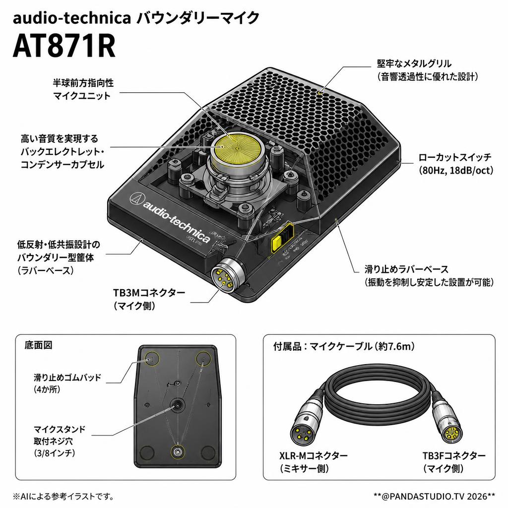audio-technica バウンダリーマイク AT871R スペック