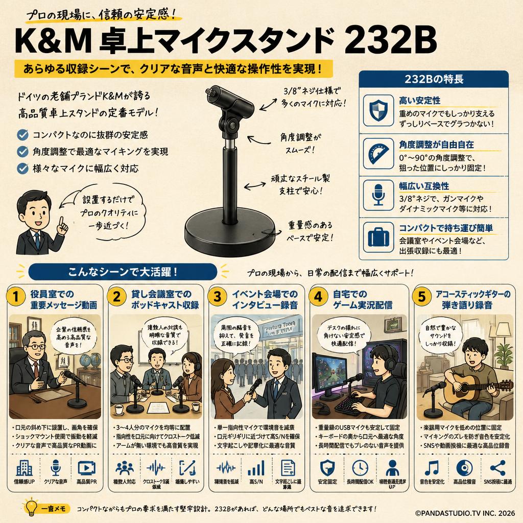 K&M 卓上マイクスタンド  232B 用途