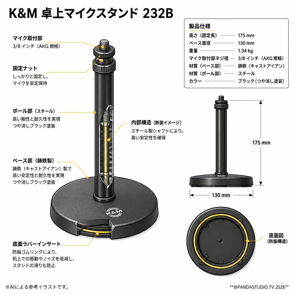 K&M 卓上マイクスタンド  232B スペック