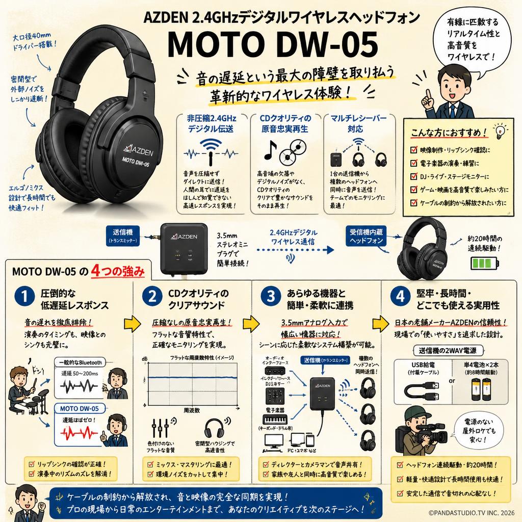 AZDEN 2.4GHzデジタルワイヤレスヘッドフォン  MOTO DW-05 概要