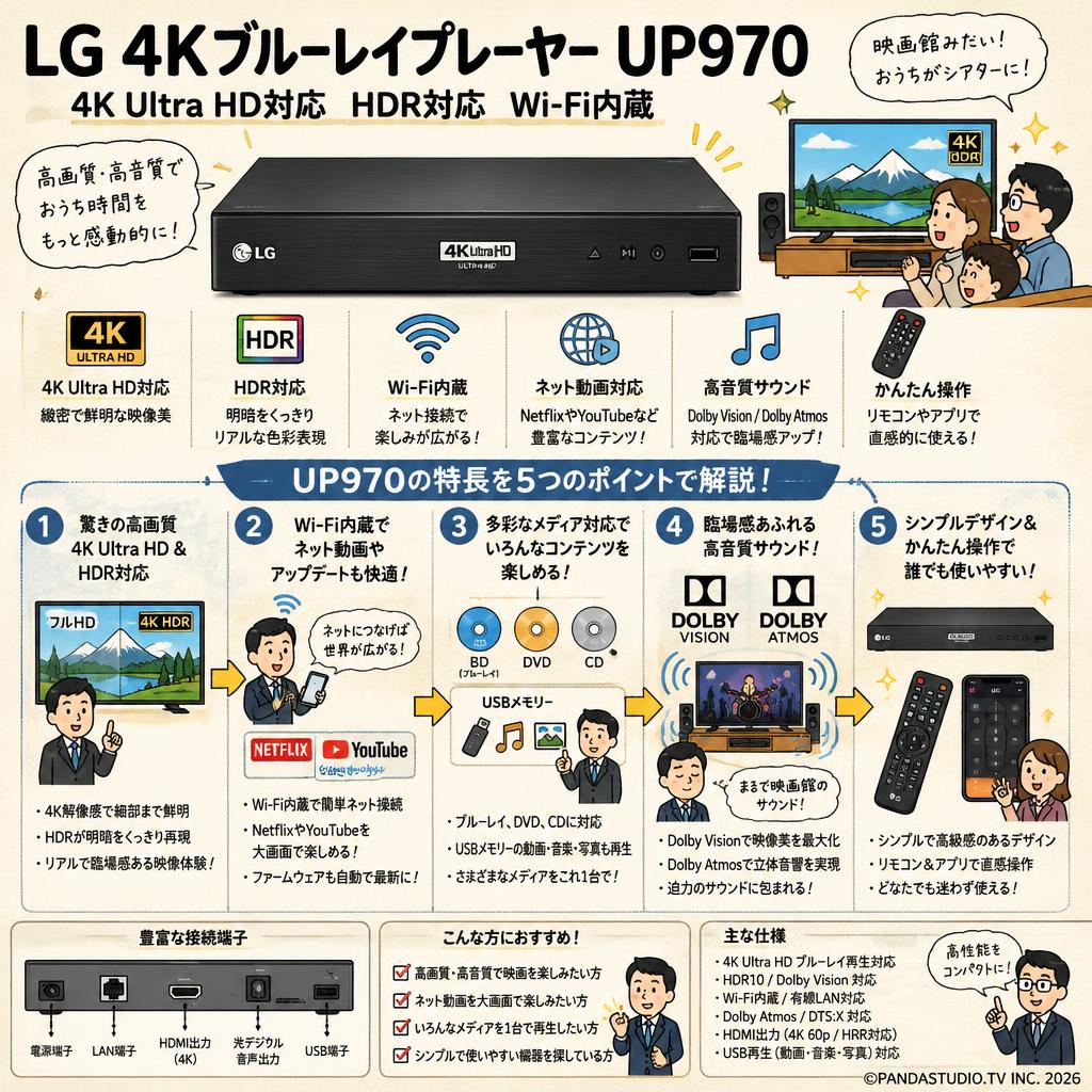 LG 4Kブルーレイプレーヤー UP970  4K Ultra HD対応 HDR対応 Wi-Fi内蔵 概要