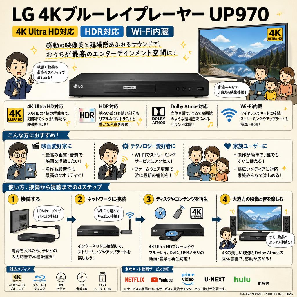 LG 4Kブルーレイプレーヤー UP970  4K Ultra HD対応 HDR対応 Wi-Fi内蔵 おもな対象のお客様