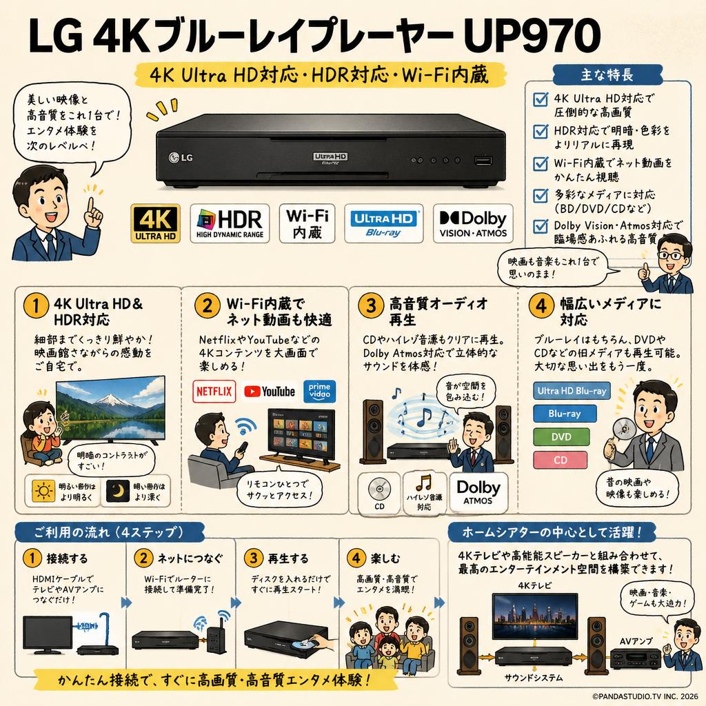 LG 4Kブルーレイプレーヤー UP970  4K Ultra HD対応 HDR対応 Wi-Fi内蔵 用途