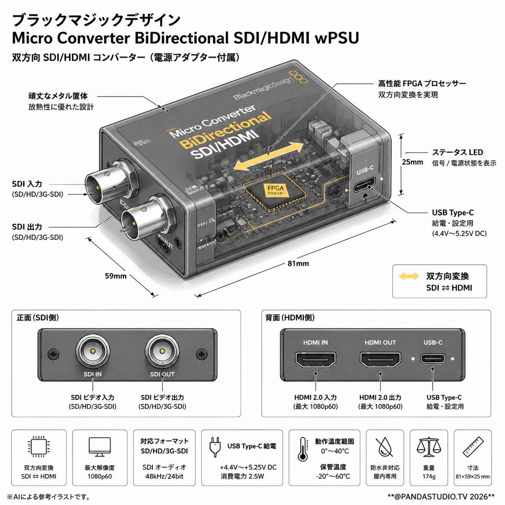 Blackmagic Design Micro Converter BiDirectional SDI/HDMI wPSU スペック