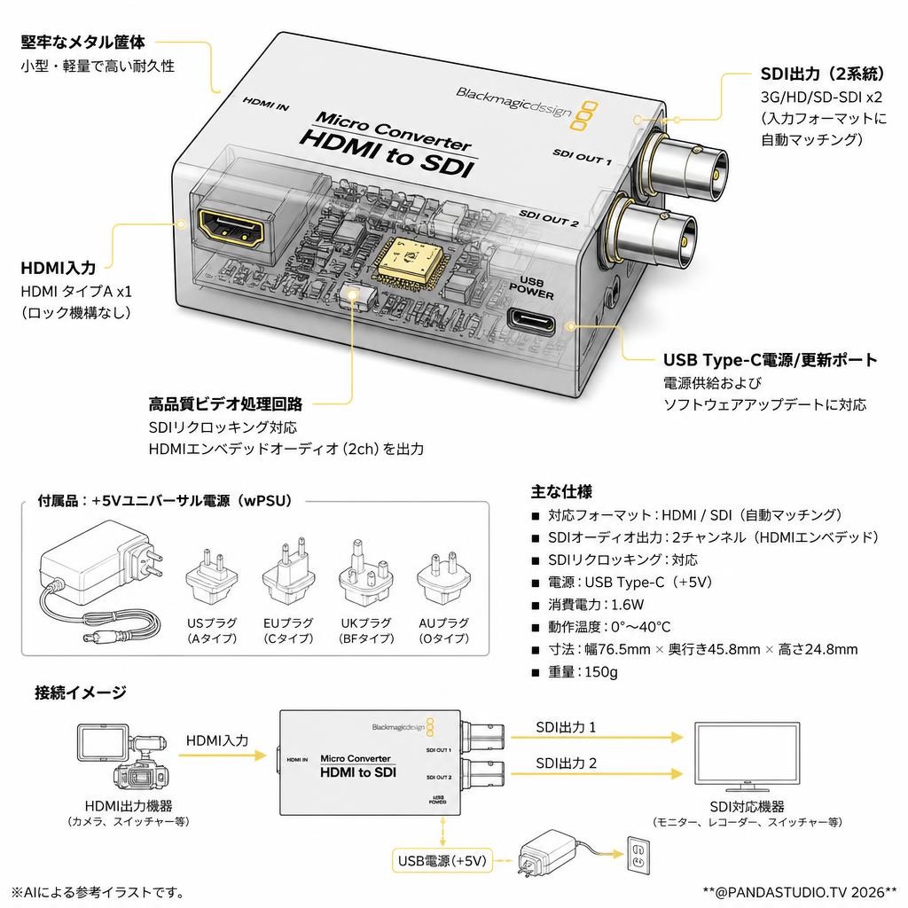 Blackmagic Design Micro Converter HDMI to SDI wPSU（AC付） スペック